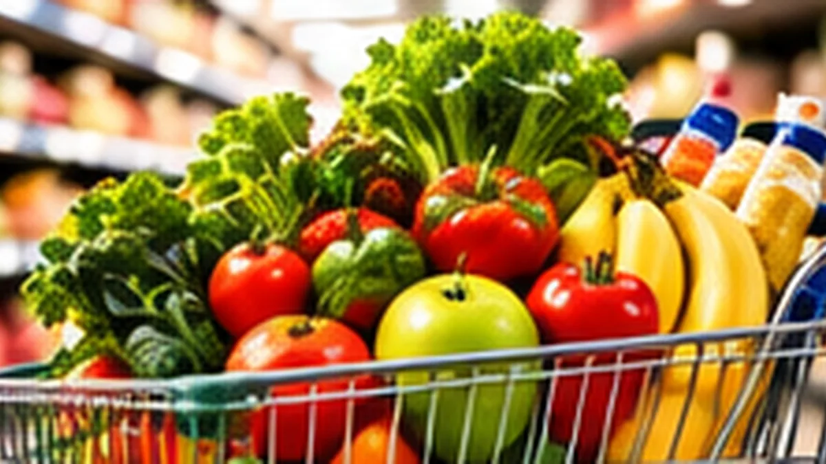 Fresh groceries in an Australian supermarket trolley